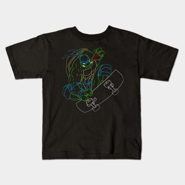 Neon 90's Ninja Turtles - Leonardo Kids T-Shirt by CoolDojoBro